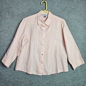 Sutton Studio Petite Button Up Light Pink Linen Blouse Size 12